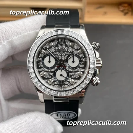 Rolex Cosmograph Daytona “Eye of the Tiger” 40MM 116589TBR Diamond Paved Dial Oysterflex Super Clone Watch with 4130 Movement