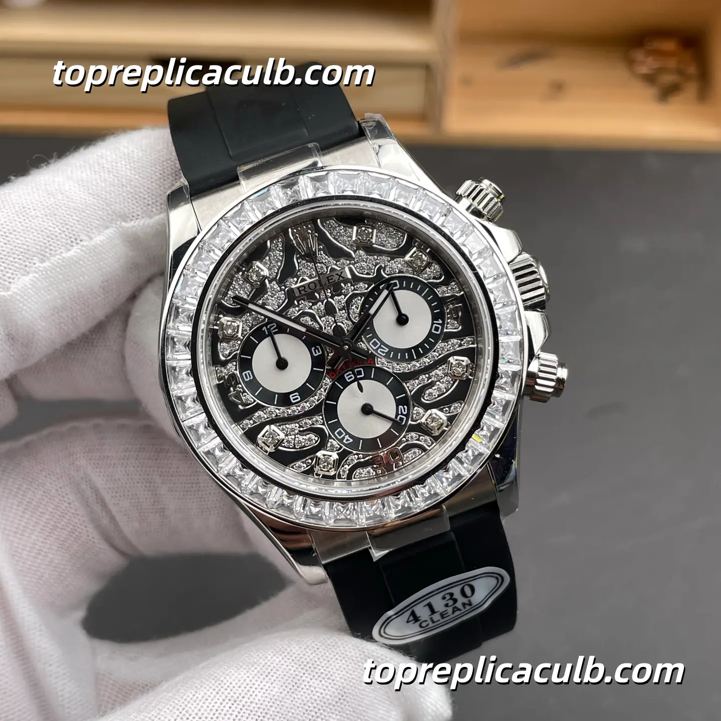 Rolex Cosmograph Daytona “Eye of the Tiger” 40MM 116589TBR Diamond Paved Dial Oysterflex Super Clone Watch with 4130 Movement - Image 4