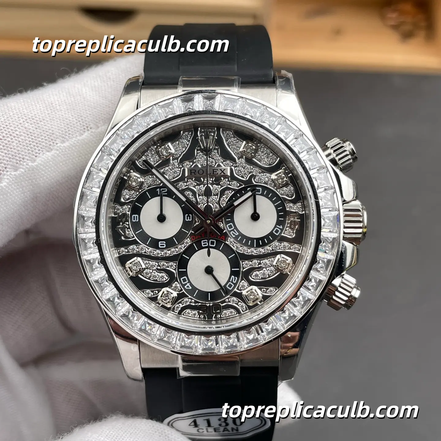 Rolex Cosmograph Daytona “Eye of the Tiger” 40MM 116589TBR Diamond Paved Dial Oysterflex Super Clone Watch with 4130 Movement - Image 3