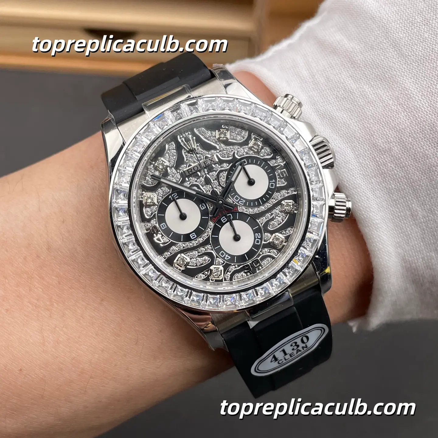Rolex Cosmograph Daytona “Eye of the Tiger” 40MM 116589TBR Diamond Paved Dial Oysterflex Super Clone Watch with 4130 Movement - Image 2