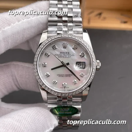 Rolex DateJust 36MM 126234-0019 Pink Mother of Pearl Diamond Dial Jubilee Bracelet Super Clone Watch with 3235 Movement