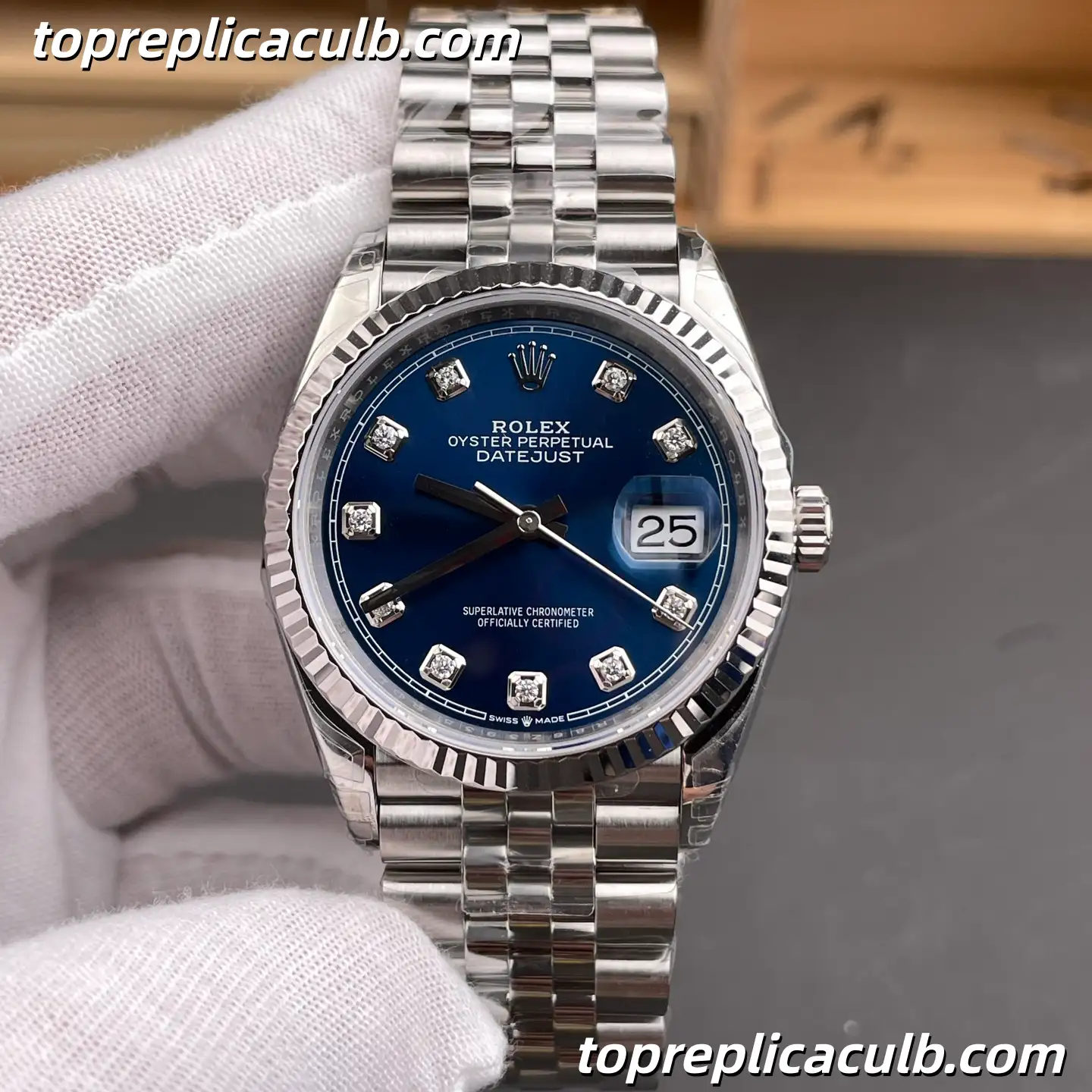 Rolex DateJust 41 126334-0016 Blue Diamond Dial Jubilee Bracelet Super Clone Watch with 3235 Movement