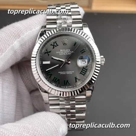 Rolex DateJust 41MM 126334-0022 Wimbledon Green Roman Dial Jubilee Bracelet Super Clone Watch with 3235 Movement
