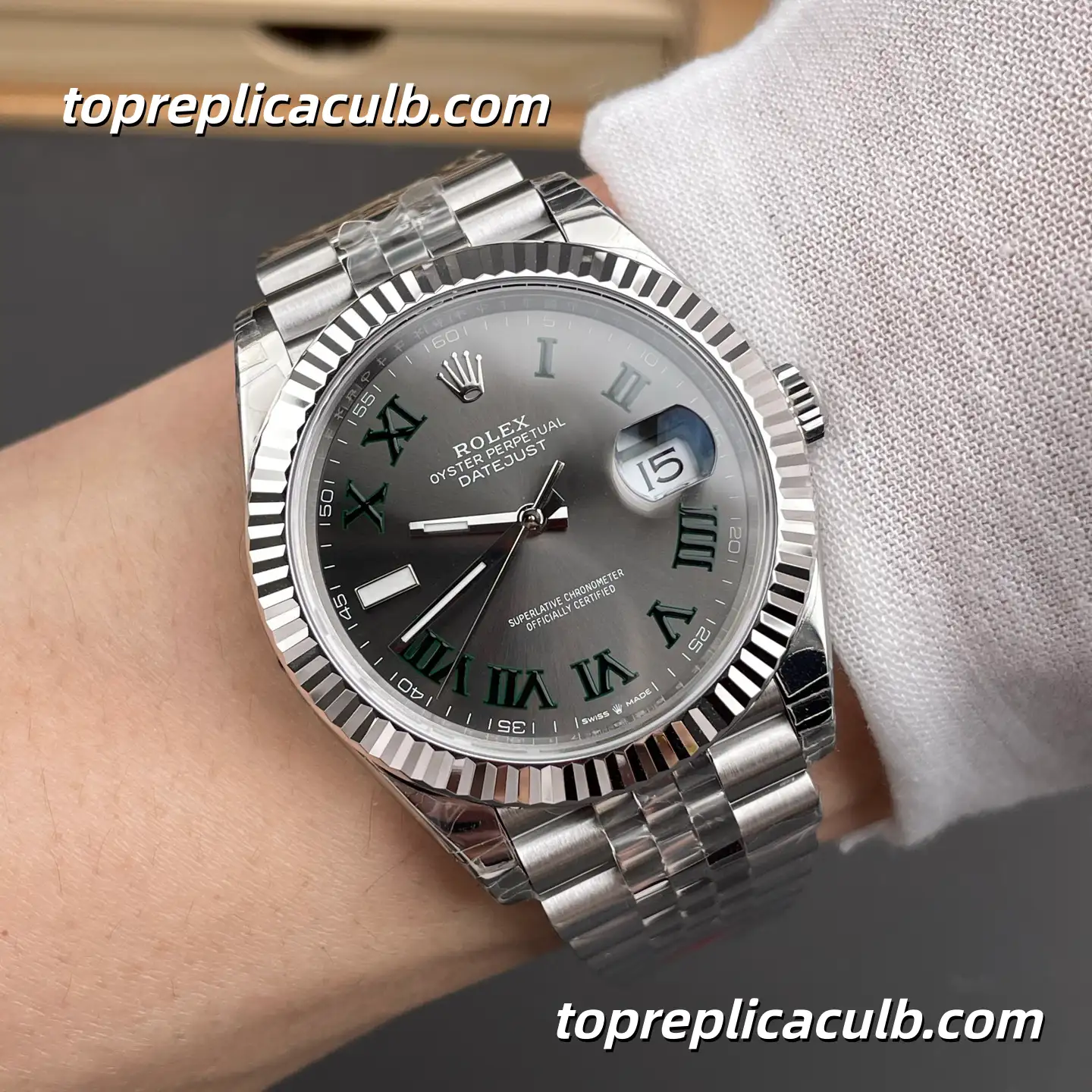 Rolex DateJust 41MM 126334-0022 Wimbledon Green Roman Dial Jubilee Bracelet Super Clone Watch with 3235 Movement - Image 2