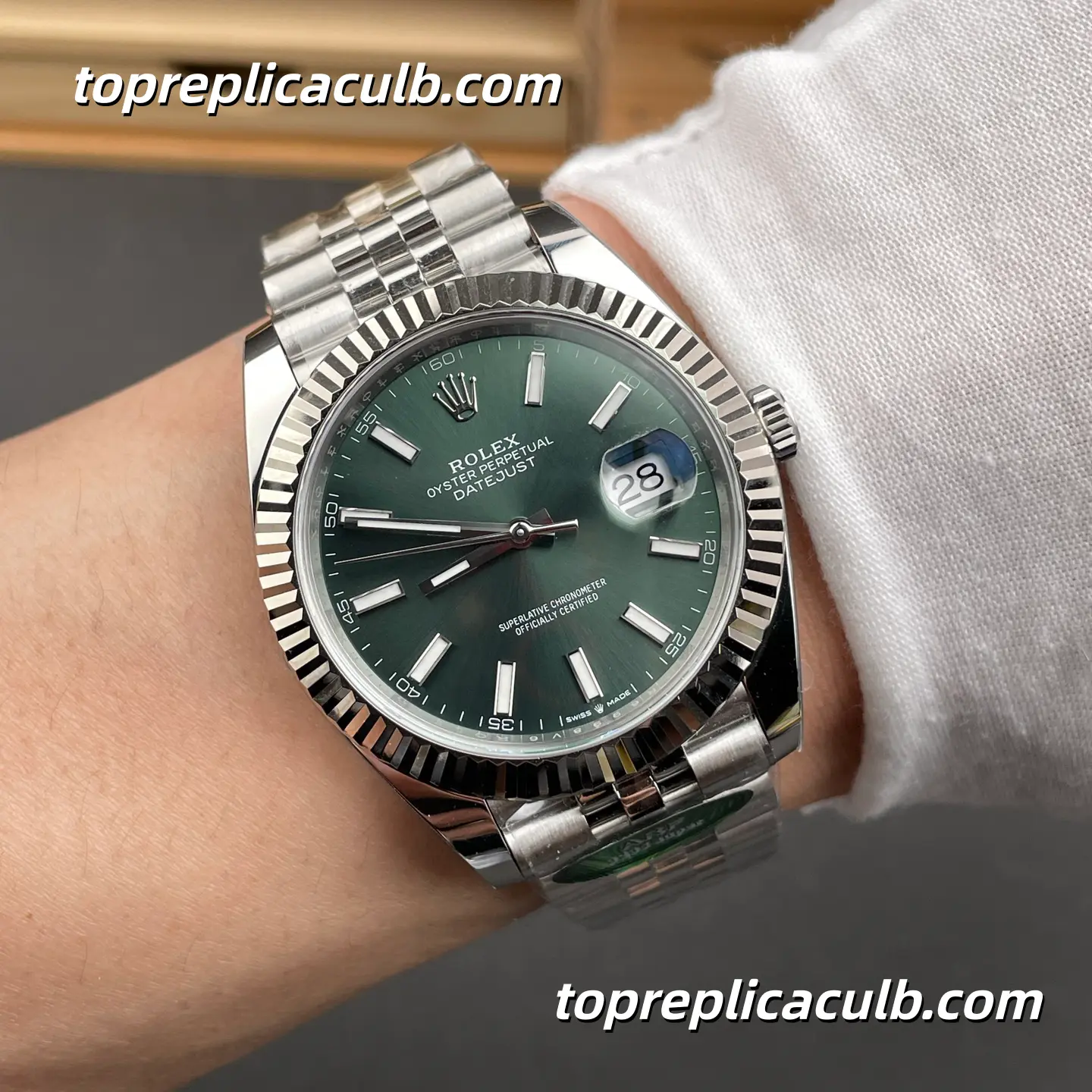 Rolex DateJust 41MM 126334-0028 Mint Green Dial Jubilee Bracelet Super Clone Watch with 3235 Movement - Image 2