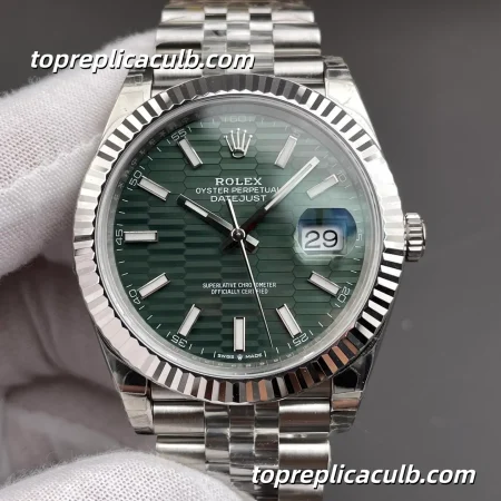 Rolex DateJust 41MM 126334-0030 Green Motif Dial Jubilee Bracelet Super Clone Watch with 3235 Movement