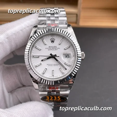 Rolex Datejust 41MM M126334-0010 White Dial Oystersteel Fluted Bezel Jubilee Super Clone Watch