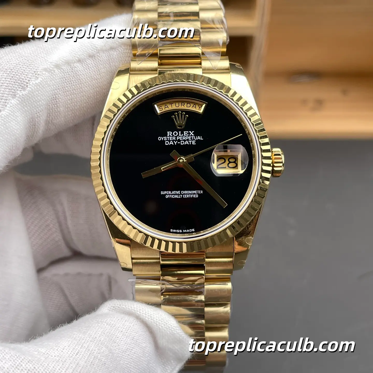 Rolex Day-Date 18038 36MM Black Onyx Dial 18K Yellow Gold President Bracelet Super Clone Watch