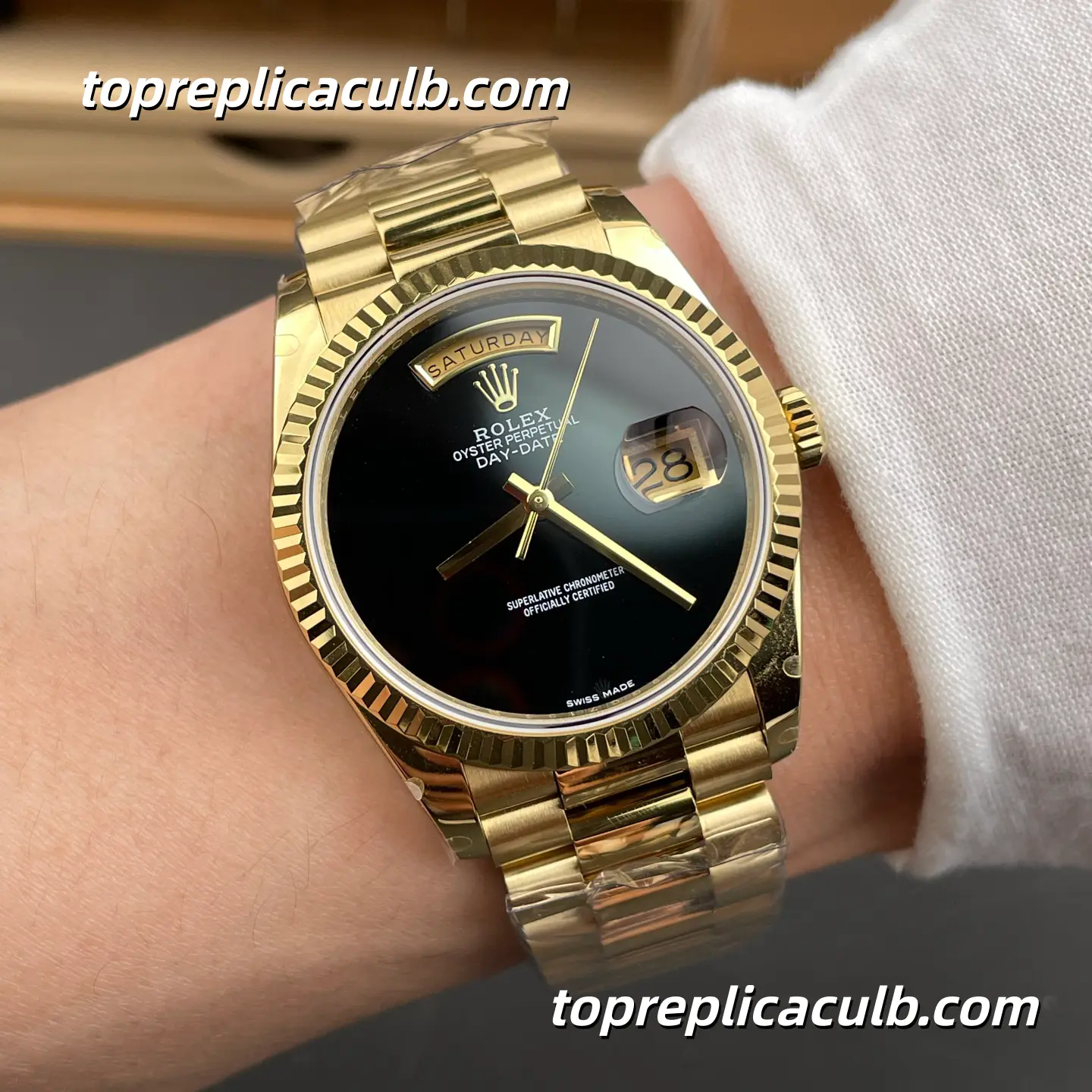 Rolex Day-Date 18038 36MM Black Onyx Dial 18K Yellow Gold President Bracelet Super Clone Watch - Image 2