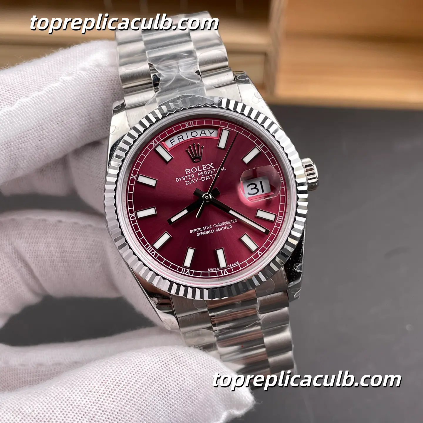 Rolex Day-Date 36MM 118239 Cherry Dial Oyster Bracelet Super Clone Watch - Image 4