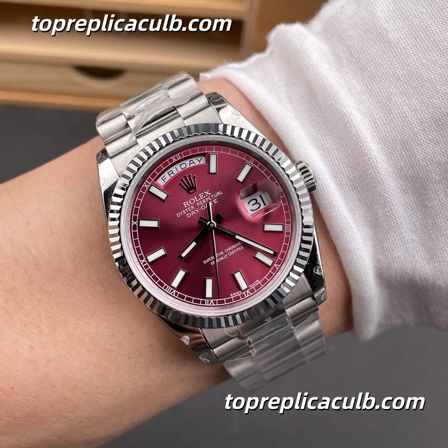 Rolex Day-Date 36MM 118239 Cherry Dial Oyster Bracelet Super Clone Watch - Image 2