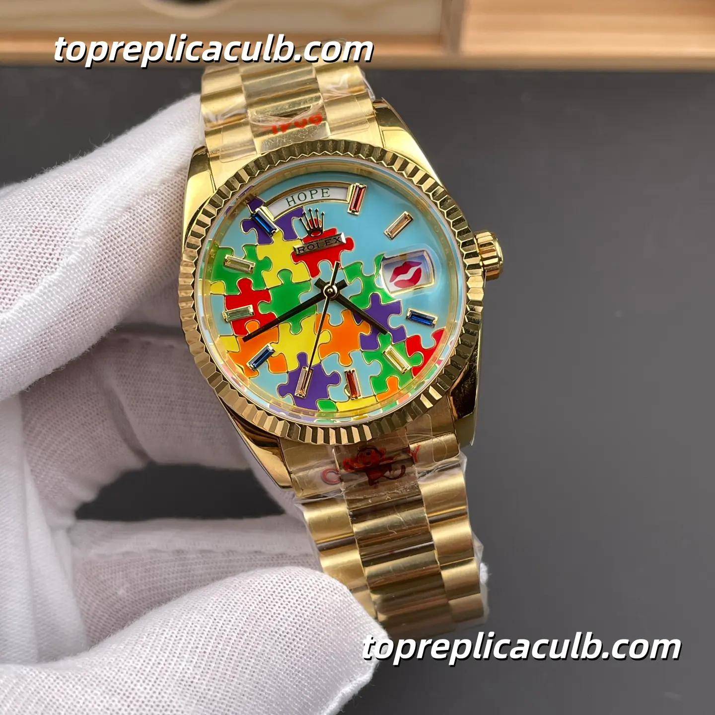 Rolex Day-Date 36MM M128238-0106 Yellow Gold “Puzzle Pattern” Dial Super Clone Watch with 2836 Movement - Image 4
