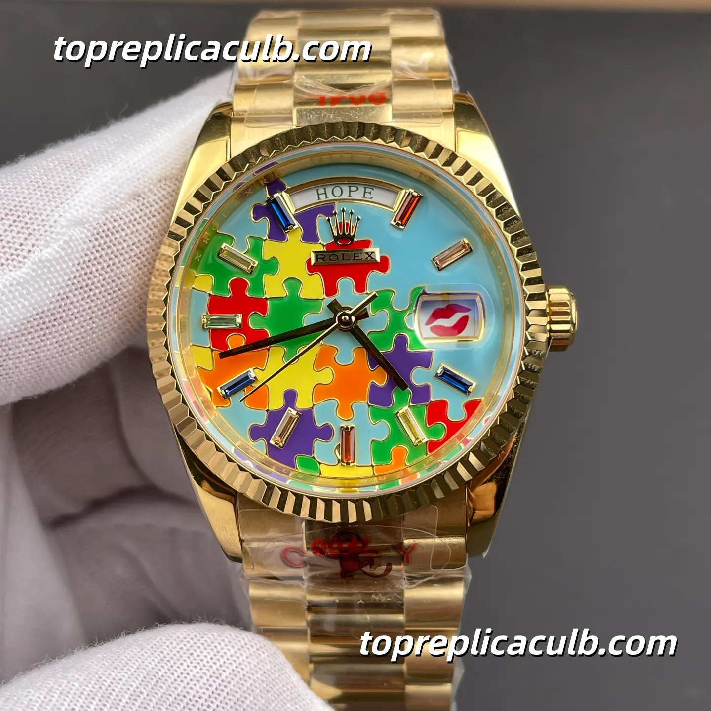 Rolex Day-Date 36MM M128238-0106 Yellow Gold “Puzzle Pattern” Dial Super Clone Watch with 2836 Movement - Image 3