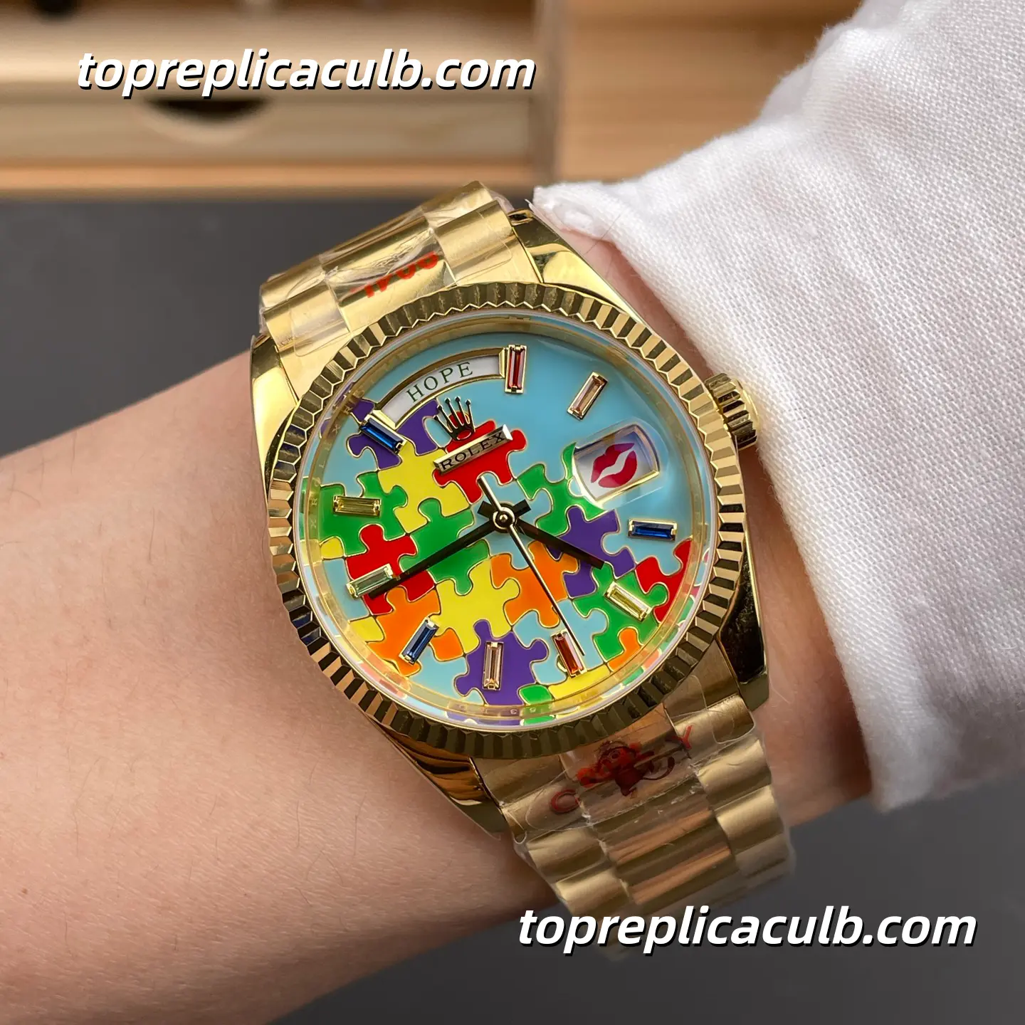 Rolex Day-Date 36MM M128238-0106 Yellow Gold “Puzzle Pattern” Dial Super Clone Watch with 2836 Movement - Image 2