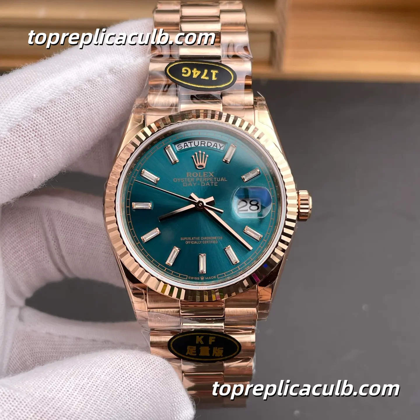 Rolex Day-Date M128235-0085 36MM Turquoise Blue Dial Everose Gold President Bracelet Super Clone Watch