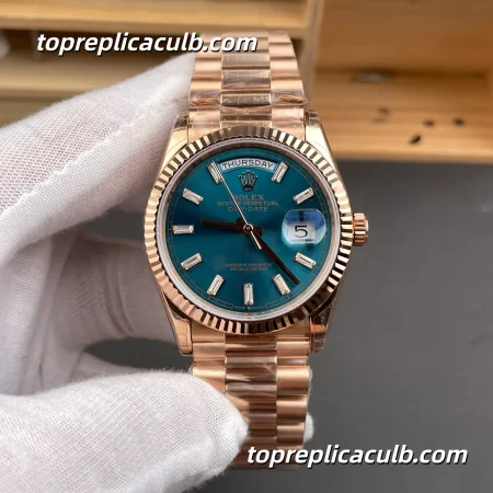Rolex Day-Date M128235-0085 36MM Turquoise Blue Dial Everose Gold President Bracelet Super Clone Watch