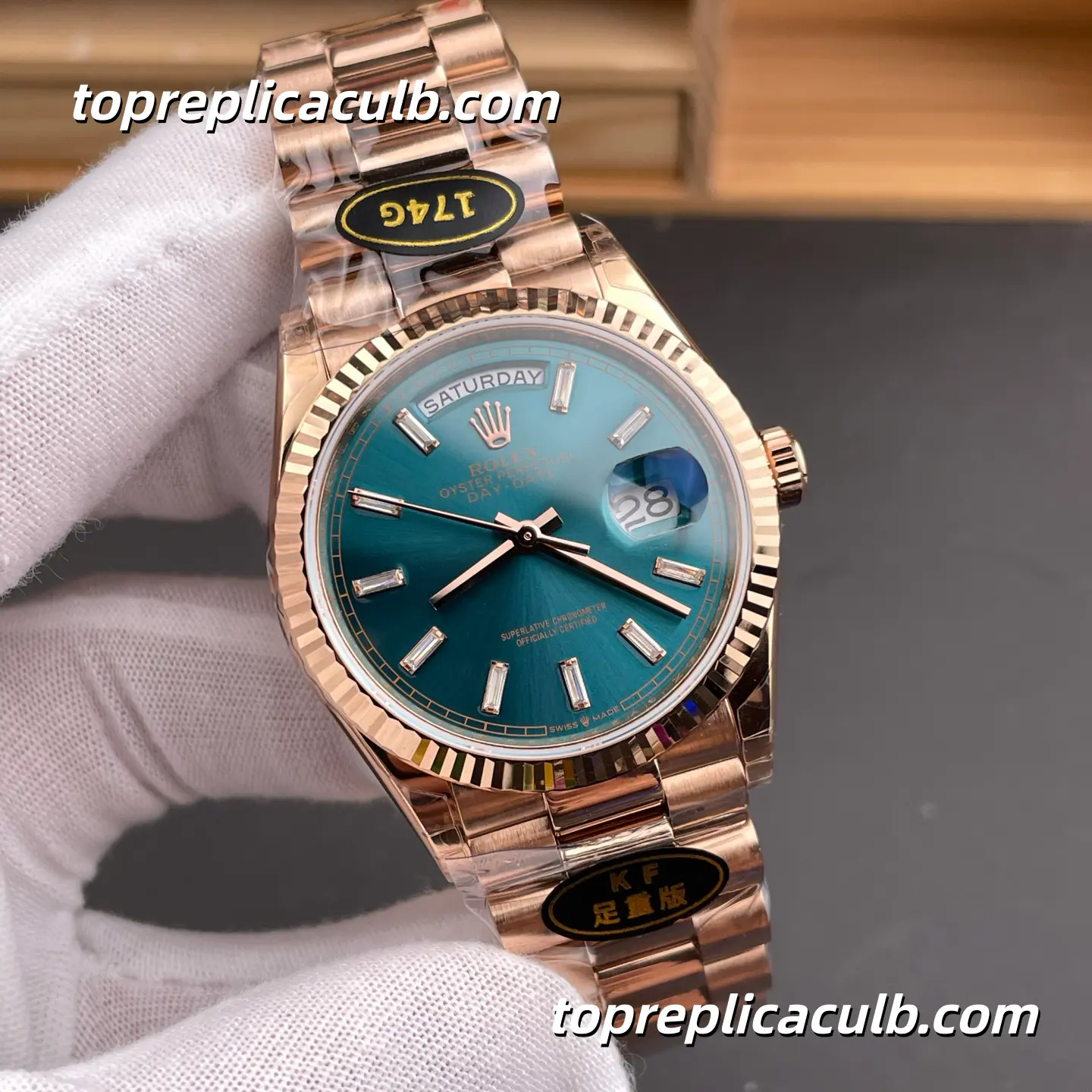 Kf Factory Rolex Day-Date M128235-0085 36MM Turquoise Blue Dial Everose Gold President Bracelet Super Clone Watch - Image 4