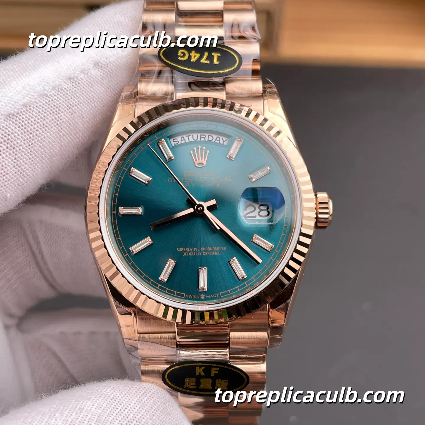 Kf Factory Rolex Day-Date M128235-0085 36MM Turquoise Blue Dial Everose Gold President Bracelet Super Clone Watch - Image 3