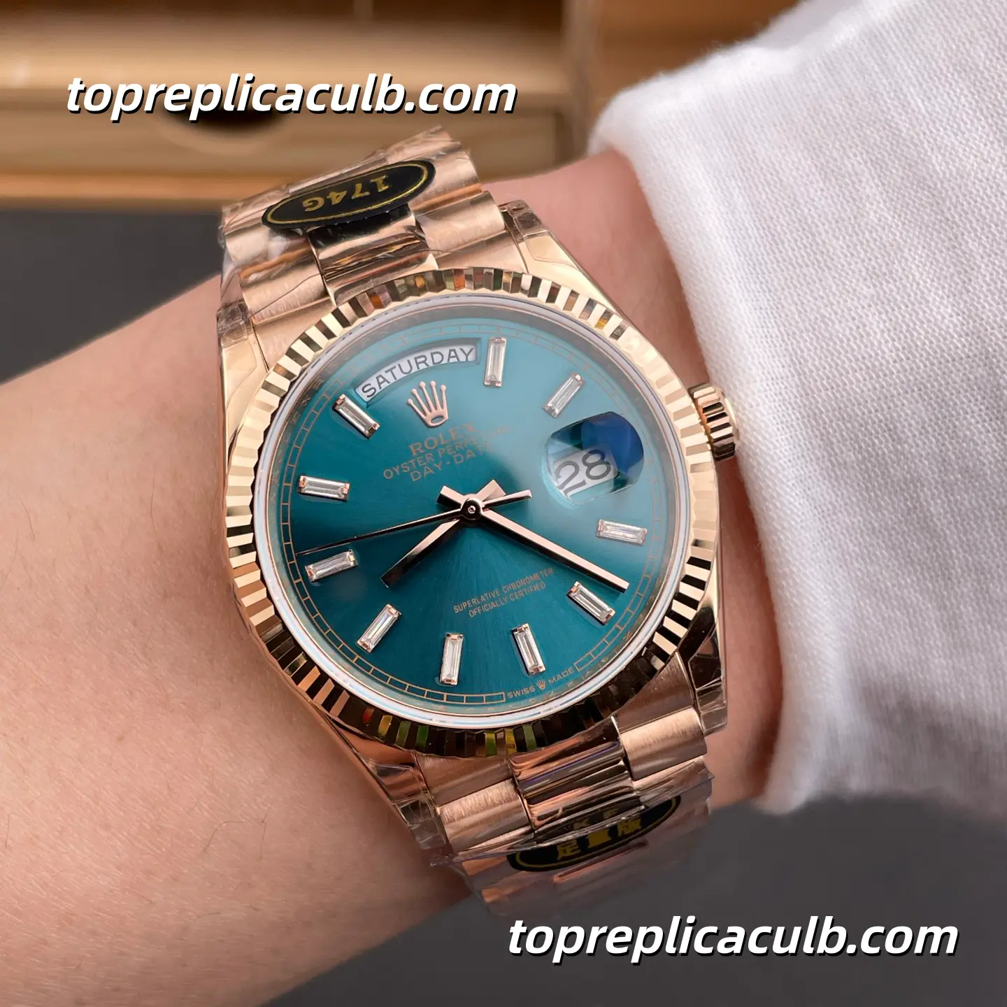 Kf Factory Rolex Day-Date M128235-0085 36MM Turquoise Blue Dial Everose Gold President Bracelet Super Clone Watch - Image 2