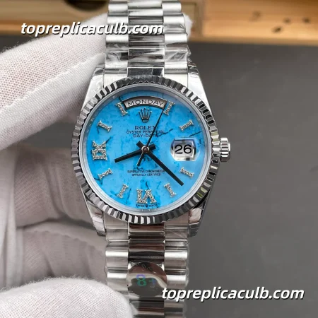 Rolex Day-Date M128236-0011 36MM Turquoise Stone Dial Platinum President Bracelet Super Clone Watch