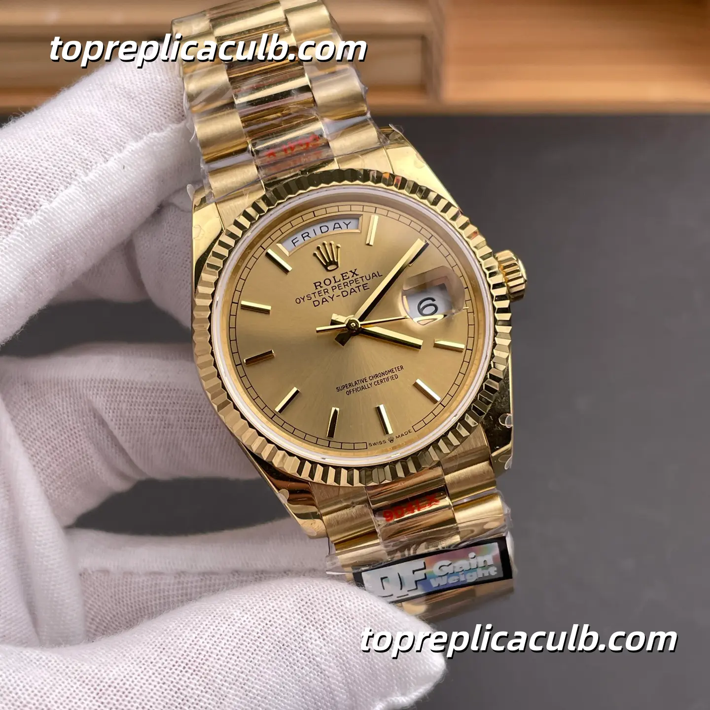 Rolex Day-Date M128238-0045 36MM Champagne Dial Yellow Gold President Bracelet Super Clone Watch - Image 4