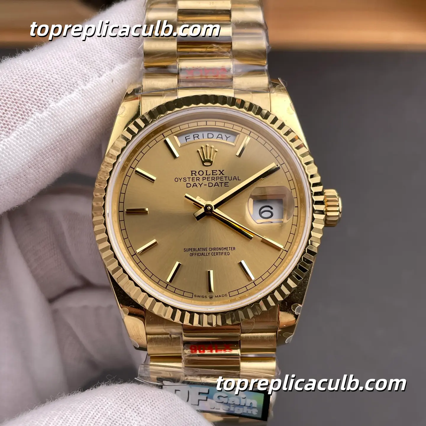 Rolex Day-Date M128238-0045 36MM Champagne Dial Yellow Gold President Bracelet Super Clone Watch - Image 3