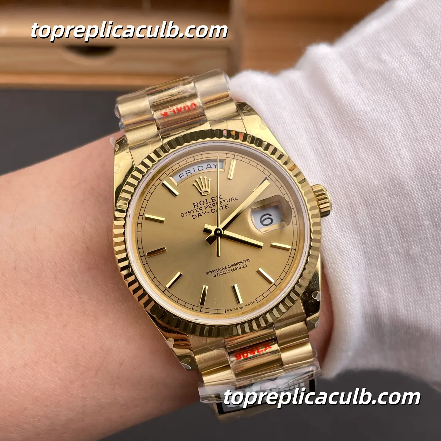 Rolex Day-Date M128238-0045 36MM Champagne Dial Yellow Gold President Bracelet Super Clone Watch - Image 2