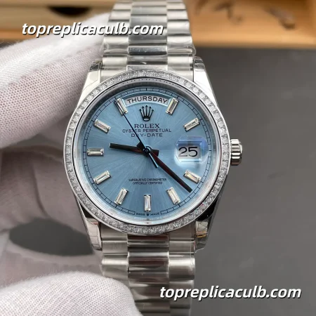 Rolex Day-Date M128396TBR-0003 36MM Ice Blue Diamond Dial President Bracelet Super Clone Watch