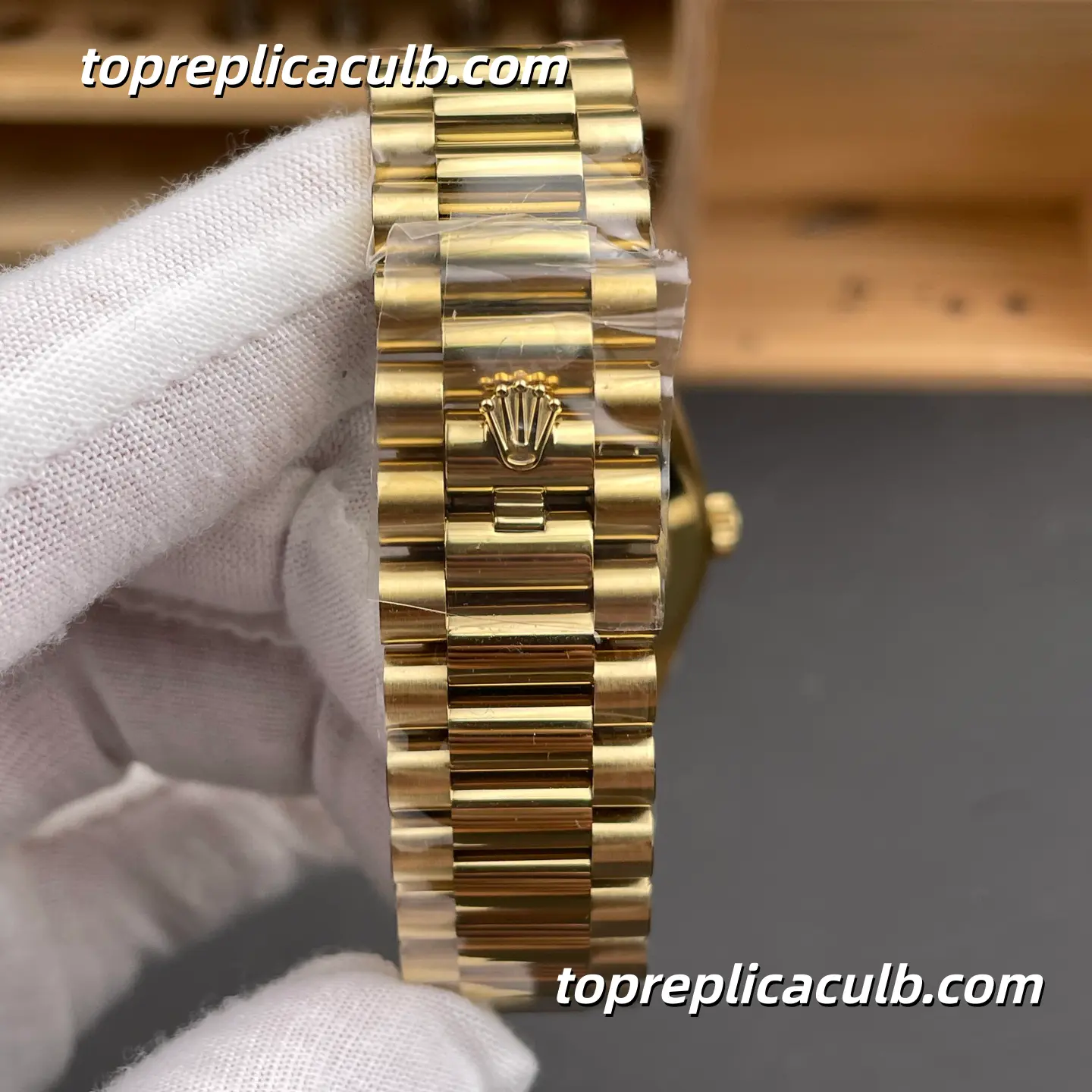 Rolex Day-Date M228238-0004 40MM Black Dial Yellow Gold President Bracelet “Black Ice Sugar” Super Clone Watch - Image 8