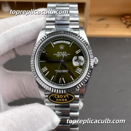 Rolex Day-Date M228239-0033 40MM Olive Green Dial White Gold President Bracelet Super Clone Watch