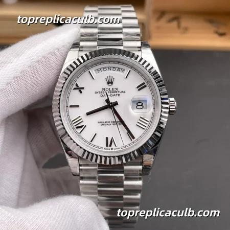 Rolex Day-Date M228239-0046 40MM White Dial President Bracelet Super Clone Watch with Day and Date Display