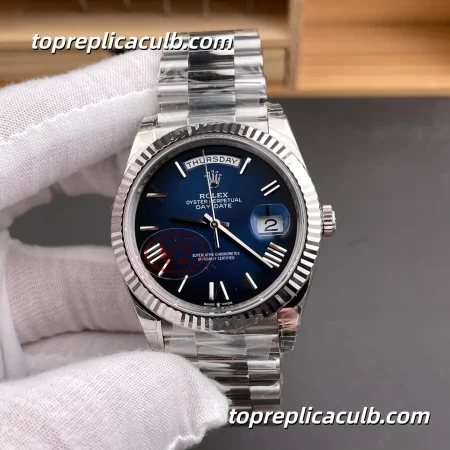 Rolex Day-Date M228239-0076 40MM Blue Dial White Gold President Bracelet Super Clone Watch