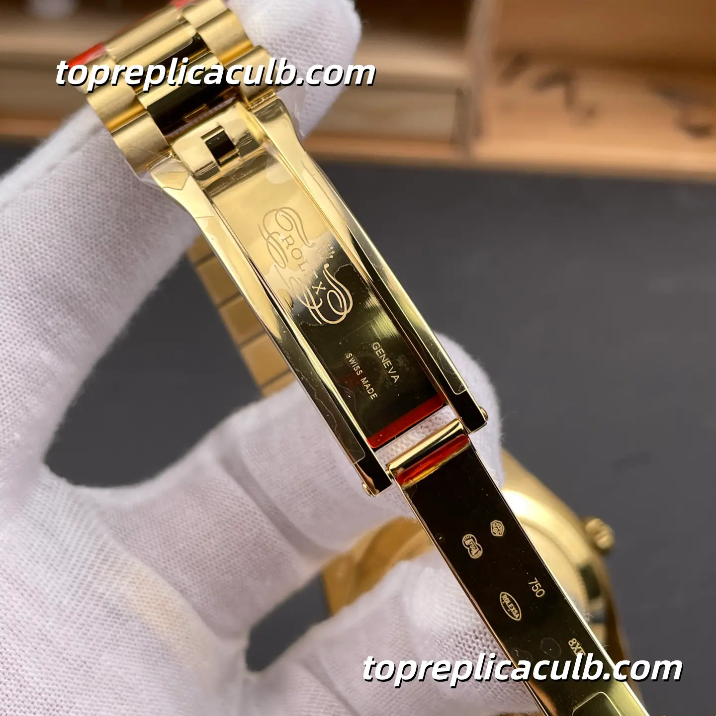 Rolex Day-Date M228348RBR-0001 40MM Black Dial Diamond Bezel Yellow Gold President Bracelet Super Clone Watch - Image 7