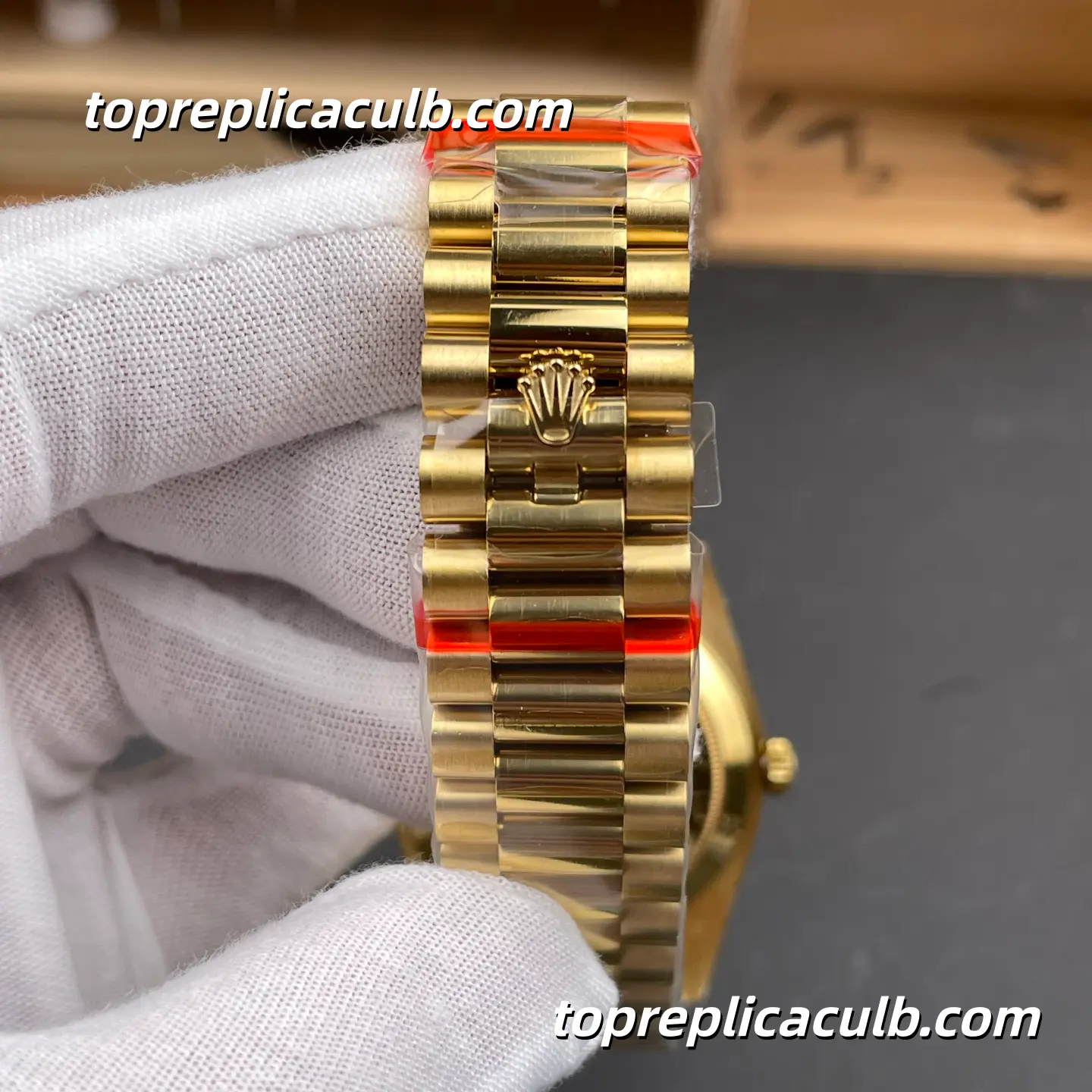 Rolex Day-Date M228348RBR-0001 40MM Black Dial Diamond Bezel Yellow Gold President Bracelet Super Clone Watch - Image 8