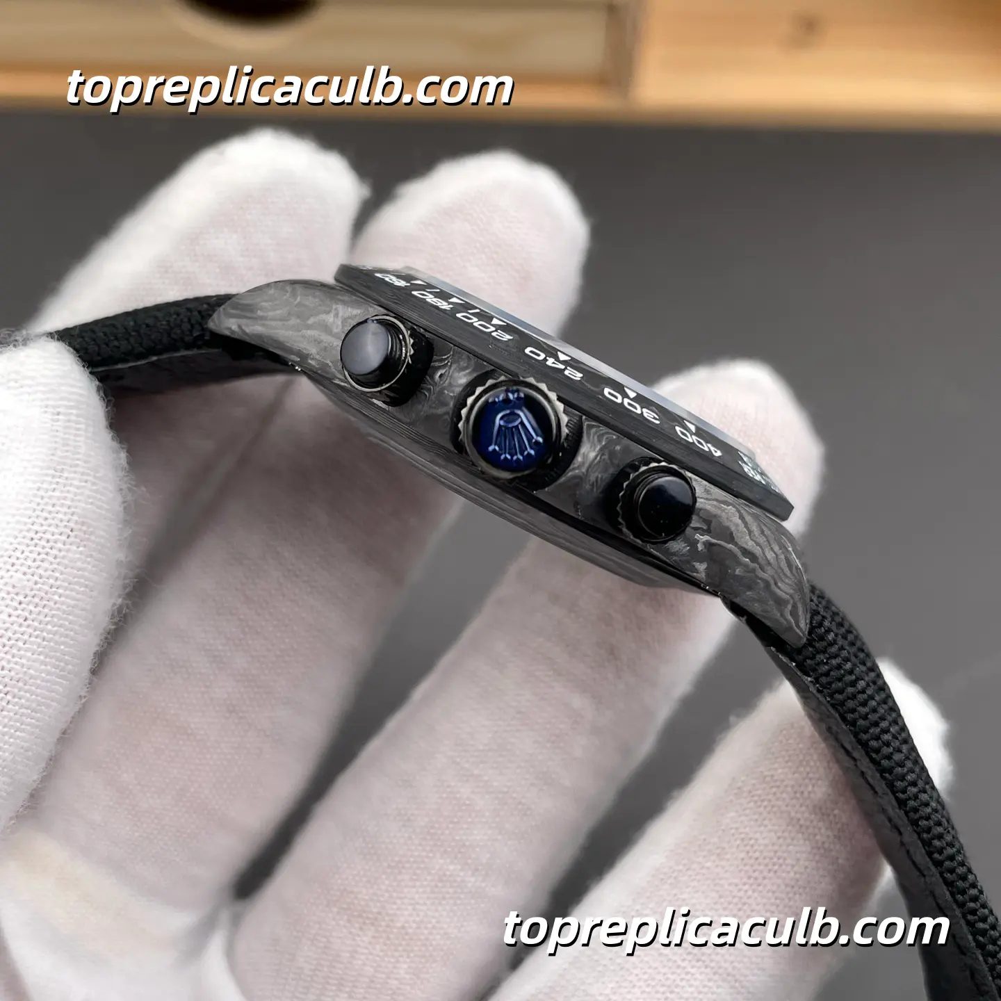 Rolex Daytona DIW Carbon Skeleton 40MM Openworked Dial Forged Carbon Case Black Fabric Strap Super Clone Watch with Dandong 4130 Movement - Image 6