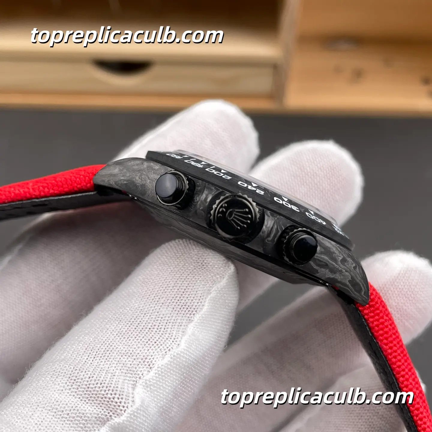 Rolex Daytona DIW Carbon Skeleton 40MM Openworked Dial Forged Carbon Case Red Fabric Strap Super Clone Watch with Dandong 4130 Movement - Image 5