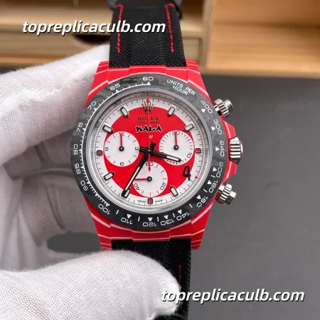 Rolex Daytona “DIW Red Carbon” 40MM Red Dial Carbon Fiber Case Black Ceramic Bezel Nylon Strap Super Clone Watch with Oris 4801 Movement