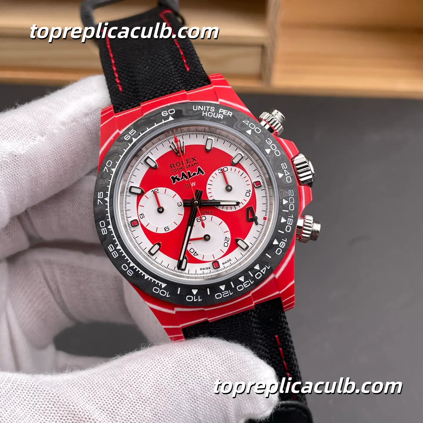 Rolex Daytona “DIW Red Carbon” 40MM Red Dial Carbon Fiber Case Black Ceramic Bezel Nylon Strap Super Clone Watch with Oris 4801 Movement - Image 4