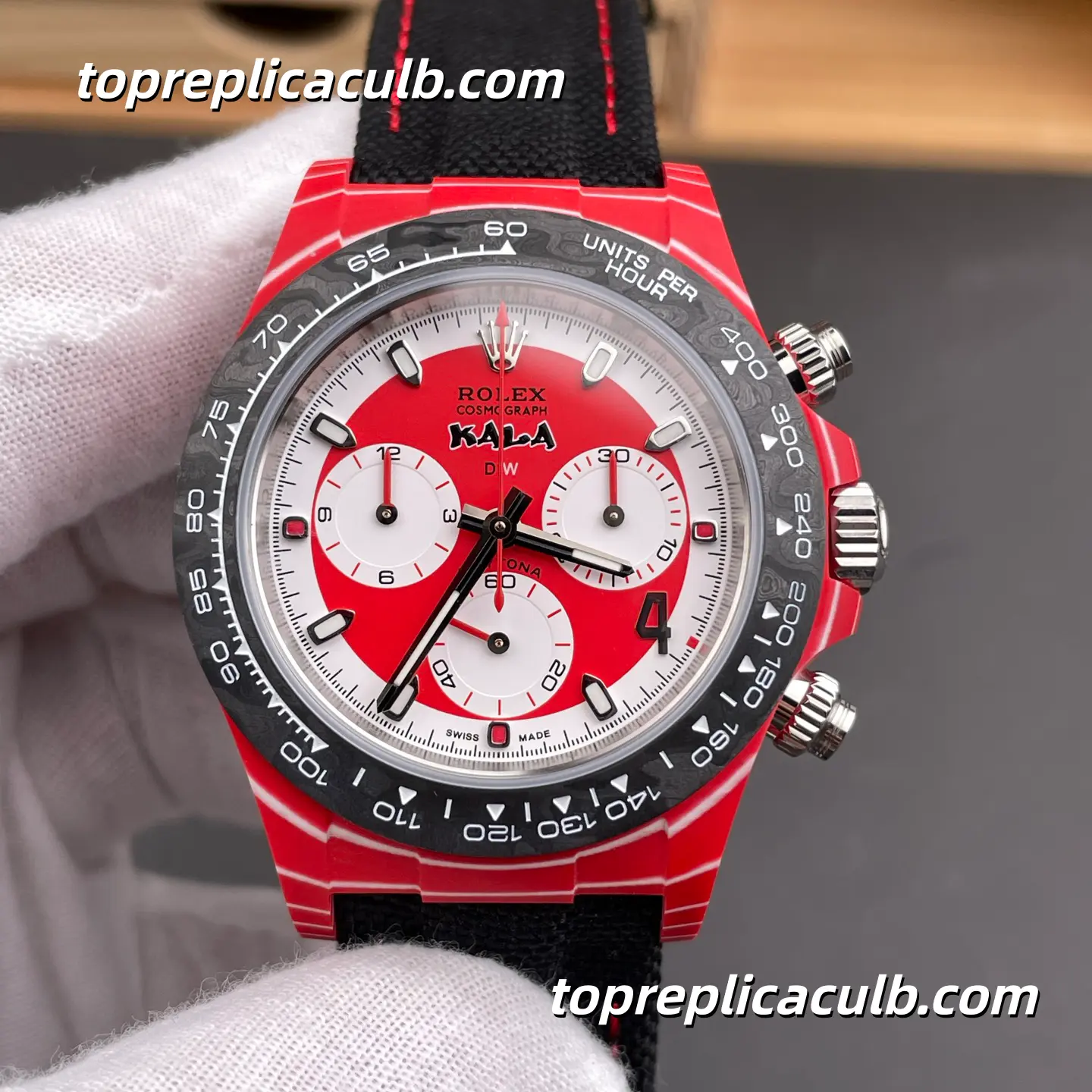 Rolex Daytona “DIW Red Carbon” 40MM Red Dial Carbon Fiber Case Black Ceramic Bezel Nylon Strap Super Clone Watch with Oris 4801 Movement - Image 3