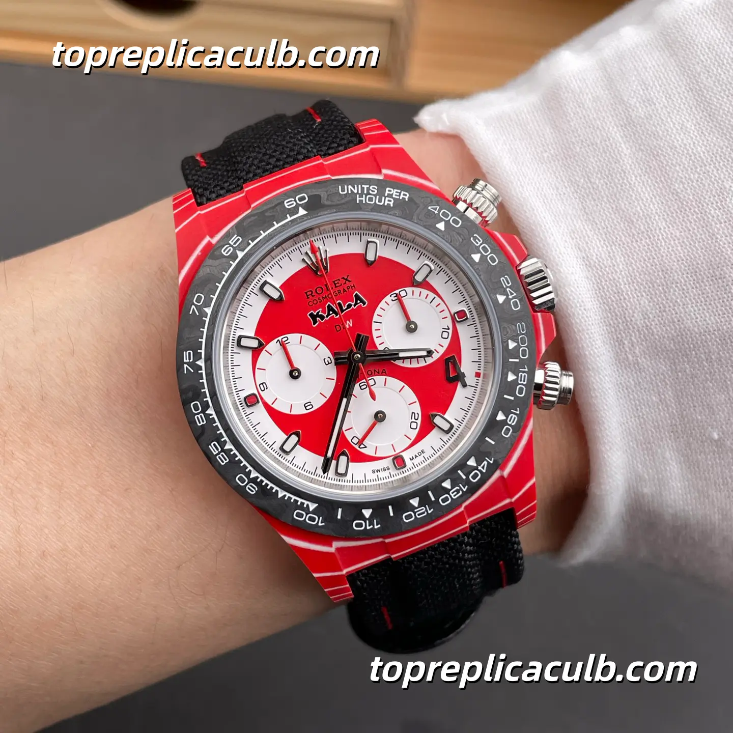 Rolex Daytona “DIW Red Carbon” 40MM Red Dial Carbon Fiber Case Black Ceramic Bezel Nylon Strap Super Clone Watch with Oris 4801 Movement - Image 2