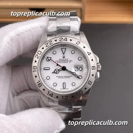 Rolex Explorer II 40MM White Dial Oyster Bracelet Super Clone Watch with 3186 Movement