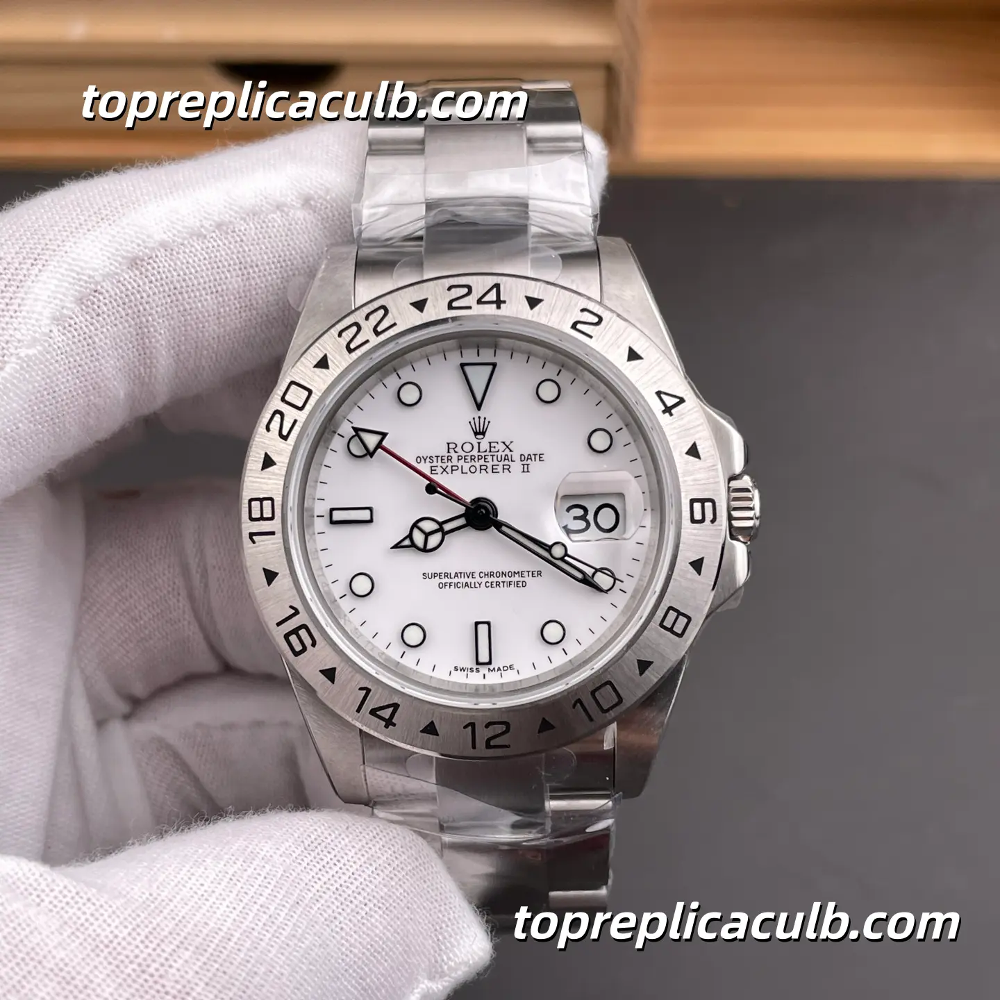 Rolex Explorer II 40MM White Dial Oyster Bracelet Super Clone Watch with 3186 Movement