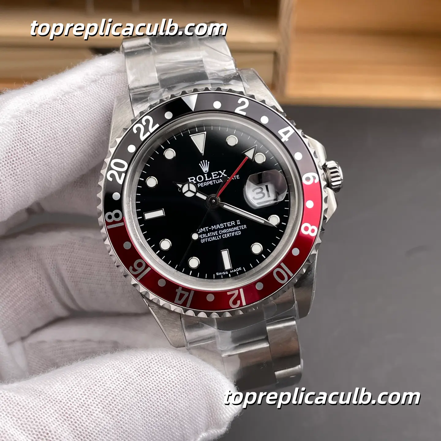 Rolex GMT-Master II “Coke” 16710 40MM Black Dial Red & Black Bezel Oyster Bracelet Super Clone Watch - Image 4