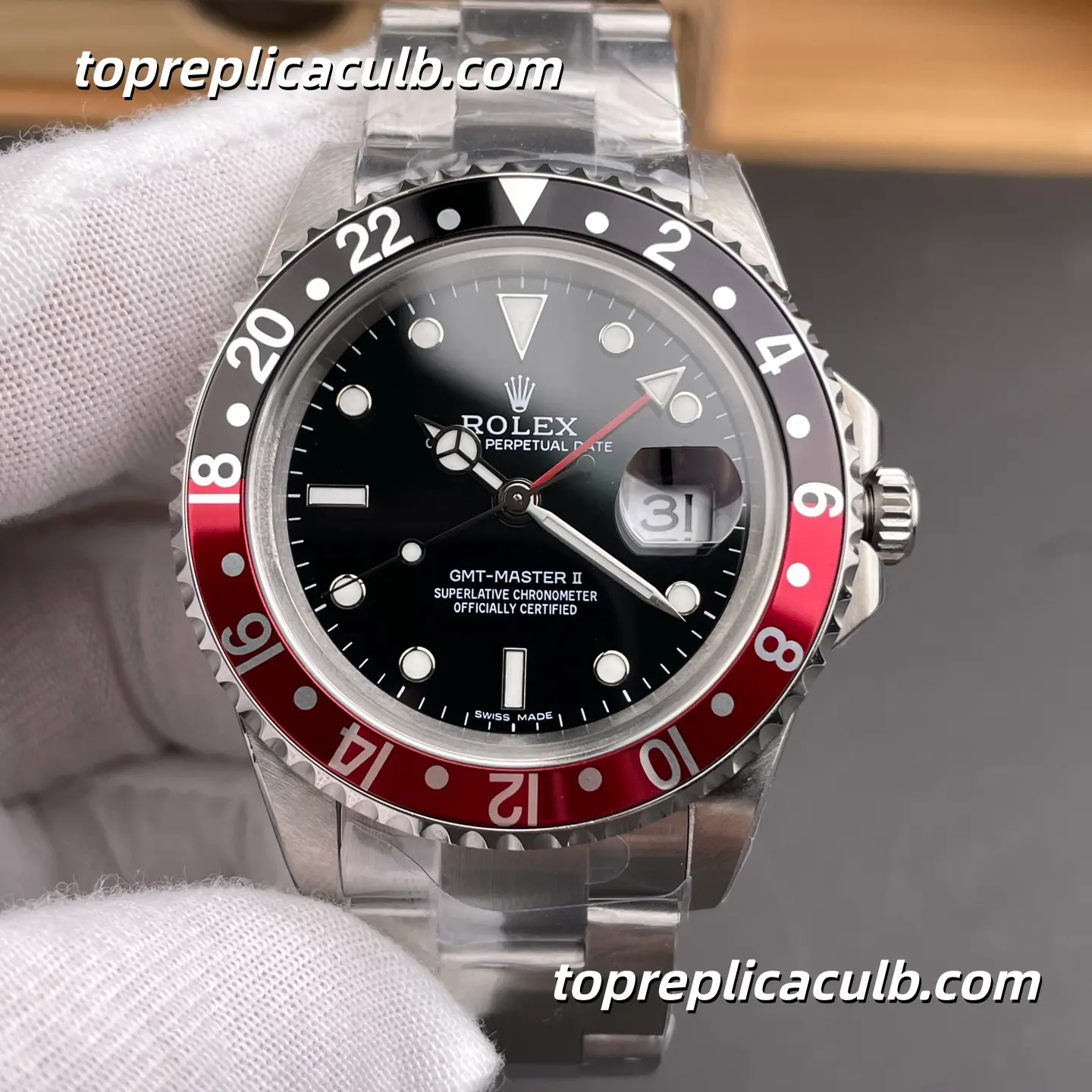 Rolex GMT-Master II “Coke” 16710 40MM Black Dial Red & Black Bezel Oyster Bracelet Super Clone Watch - Image 3
