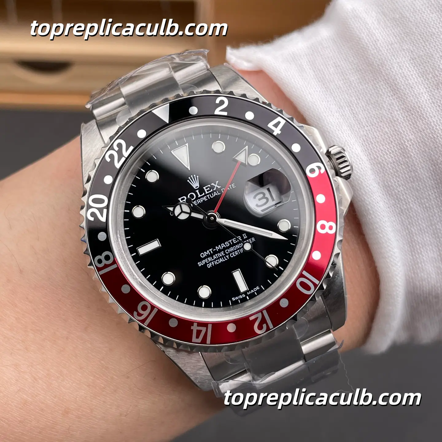 Rolex GMT-Master II “Coke” 16710 40MM Black Dial Red & Black Bezel Oyster Bracelet Super Clone Watch - Image 2