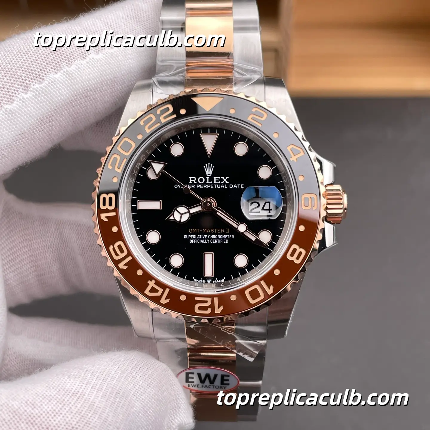 Rolex GMT-Master II Root Beer 126711CHNR-0002 40MM Black Dial Brown & Black Ceramic Bezel Two Tone Oyster Bracelet Super Clone Watch