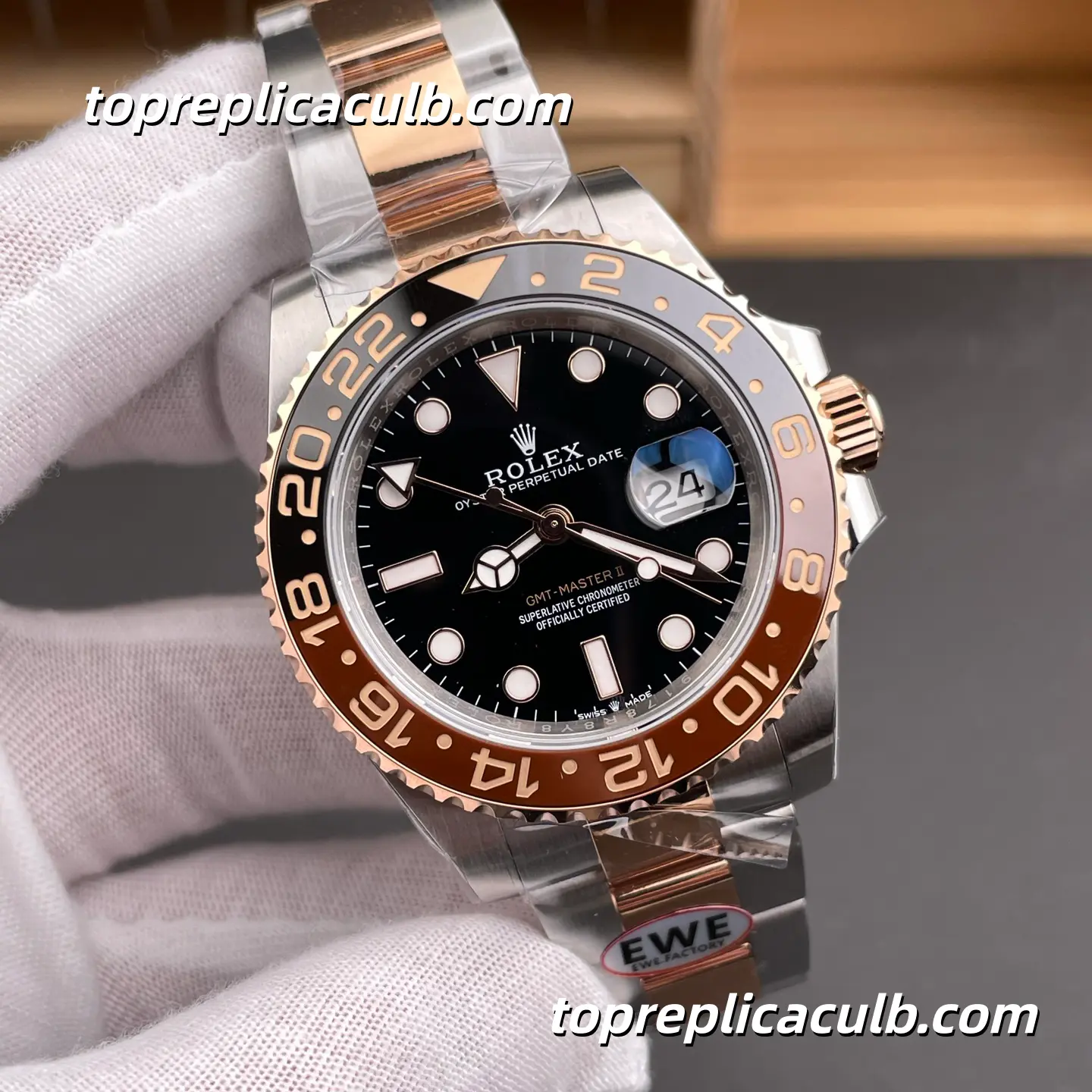 Rolex GMT-Master II Root Beer 126711CHNR-0002 40MM Black Dial Brown & Black Ceramic Bezel Two Tone Oyster Bracelet Super Clone Watch with 3285 Movement - Image 4