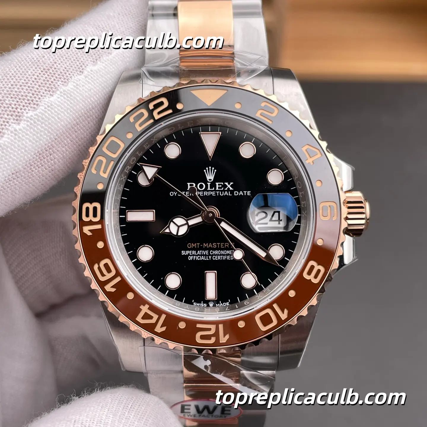 Rolex GMT-Master II Root Beer 126711CHNR-0002 40MM Black Dial Brown & Black Ceramic Bezel Two Tone Oyster Bracelet Super Clone Watch with 3285 Movement - Image 3