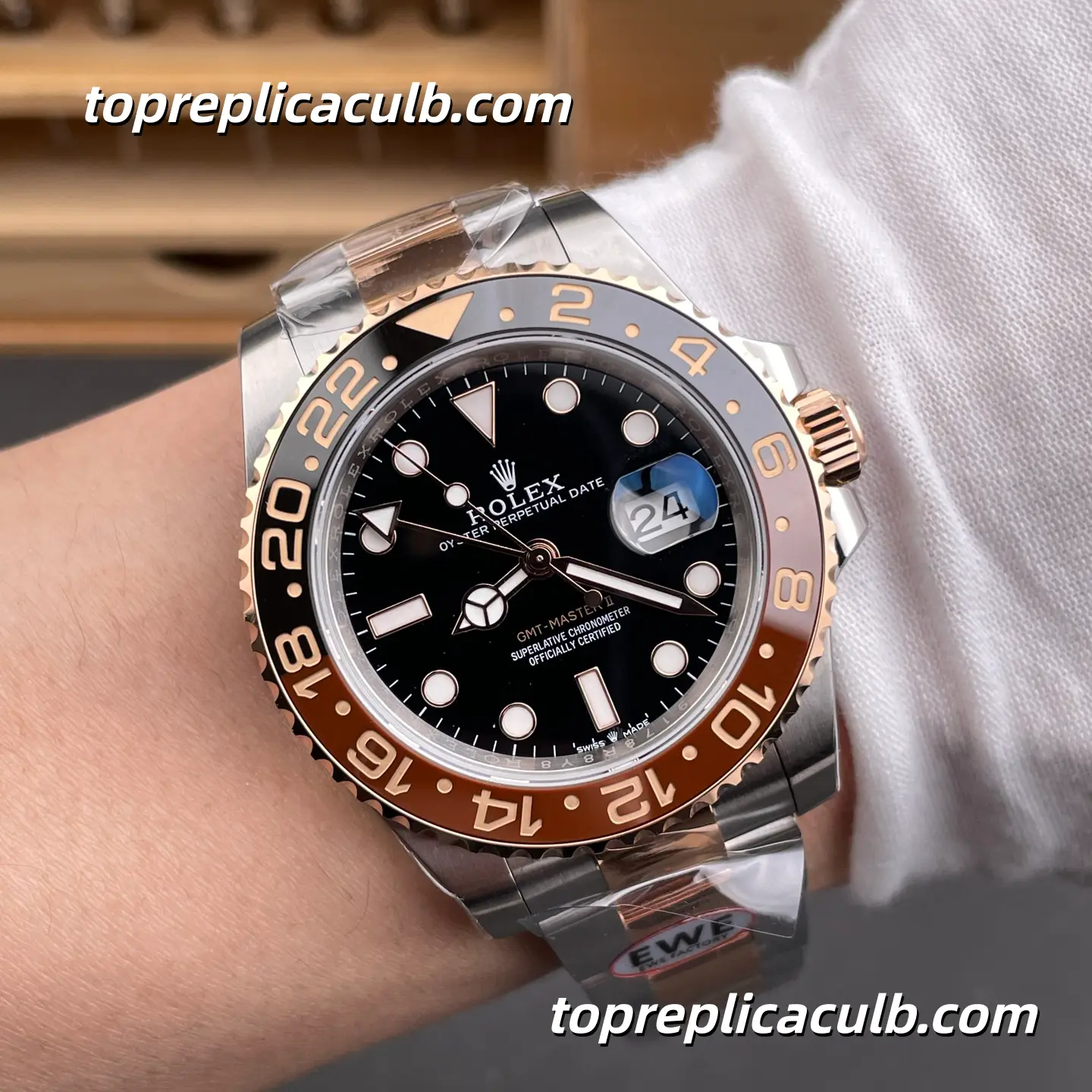 Rolex GMT-Master II Root Beer 126711CHNR-0002 40MM Black Dial Brown & Black Ceramic Bezel Two Tone Oyster Bracelet Super Clone Watch with 3285 Movement - Image 2