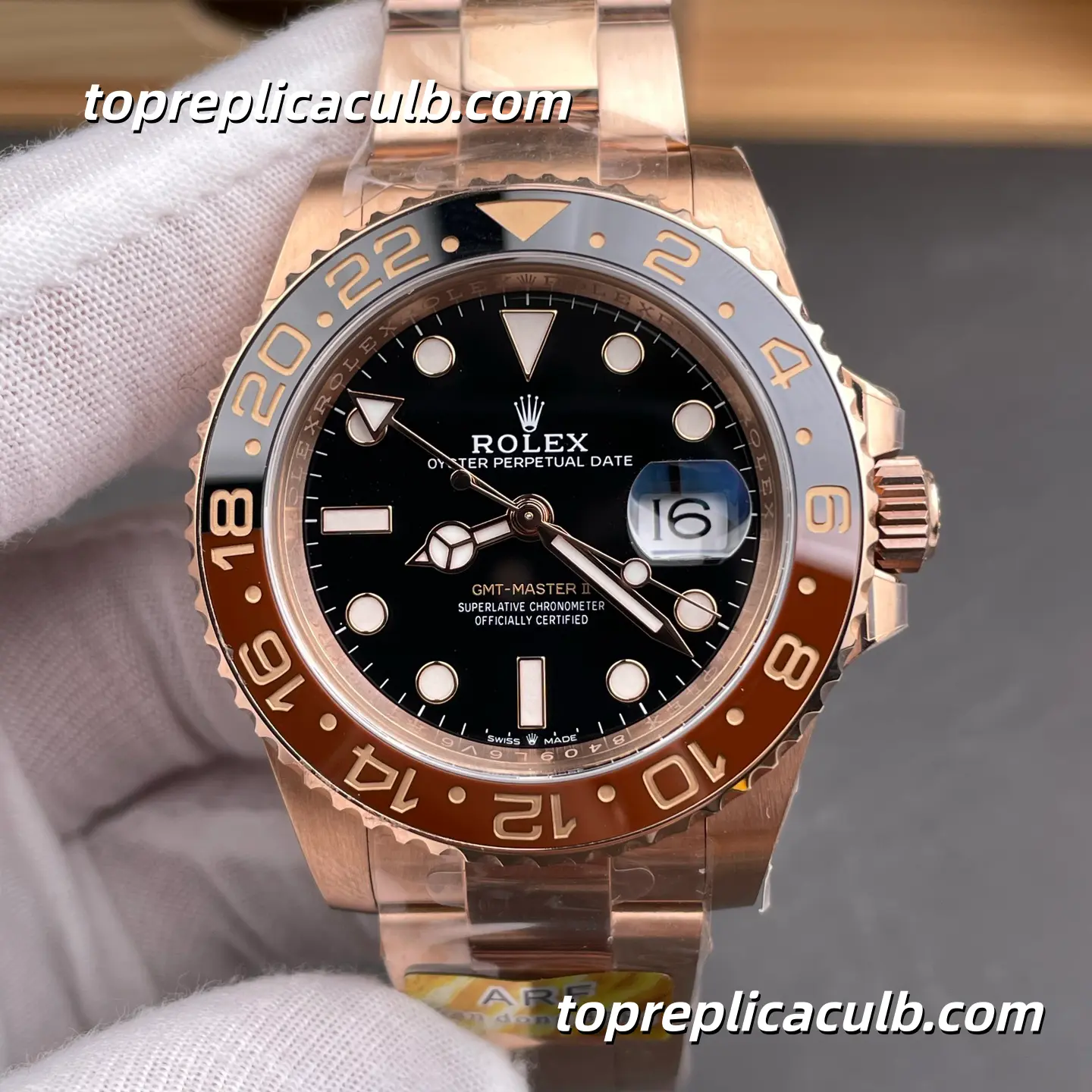 Rolex GMT-Master II Root Beer 126715CHNR-0001 40MM Black Dial Brown & Black Ceramic Bezel Everose Gold Oyster Bracelet Super Clone Watch with 3285 Movement - Image 3